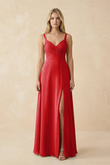 Sweetheart A - Line Pleated Chiffon Bridesmaid Dress in Ruby Red - KISS BRIDAL Bridesmaid Dresses