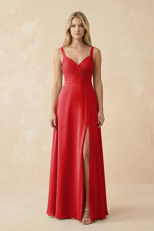 Sweetheart A - Line Pleated Chiffon Bridesmaid Dress in Ruby Red - SHE IS ME Bridesmaid Dresses