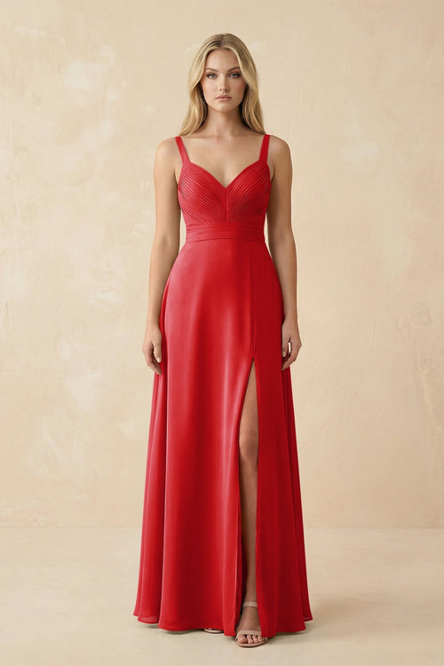 Sweetheart A - Line Pleated Chiffon Bridesmaid Dress in Ruby Red - SHE IS ME Bridesmaid Dresses