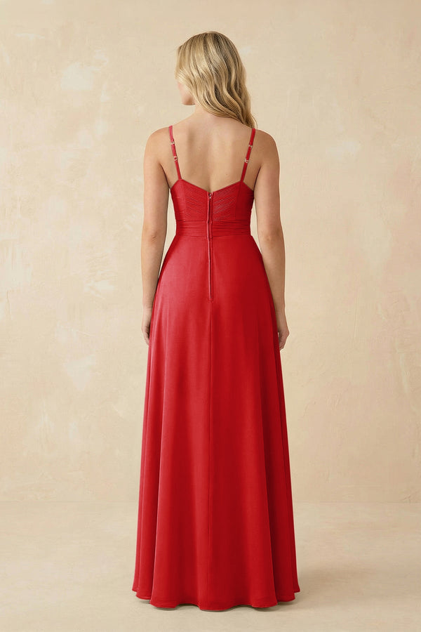 Sweetheart A - Line Pleated Chiffon Bridesmaid Dress in Ruby Red - SHE IS ME Bridesmaid Dresses
