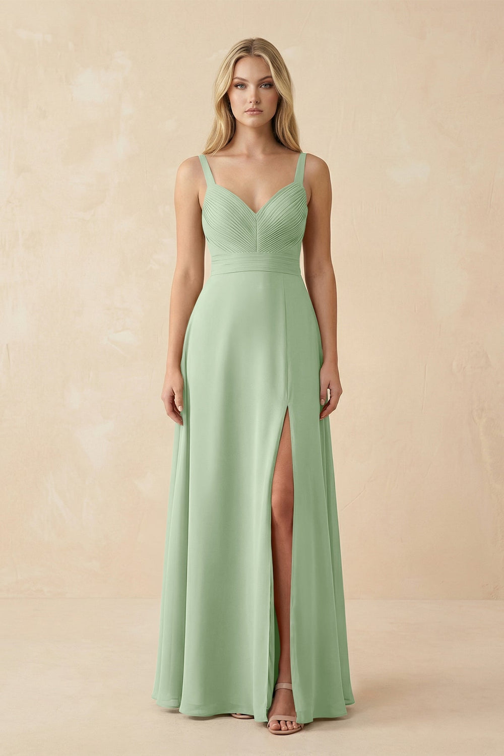 Sweetheart A - Line Pleated Chiffon Bridesmaid Dress in Sage - KISS BRIDAL Bridesmaid Dresses