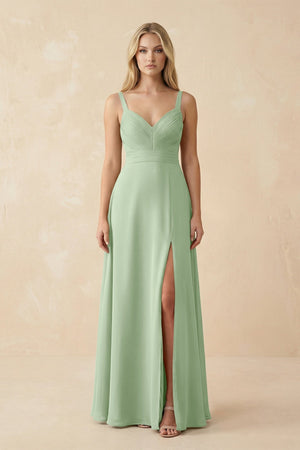 Sweetheart A - Line Pleated Chiffon Bridesmaid Dress in Sage - SHE IS ME Bridesmaid Dresses