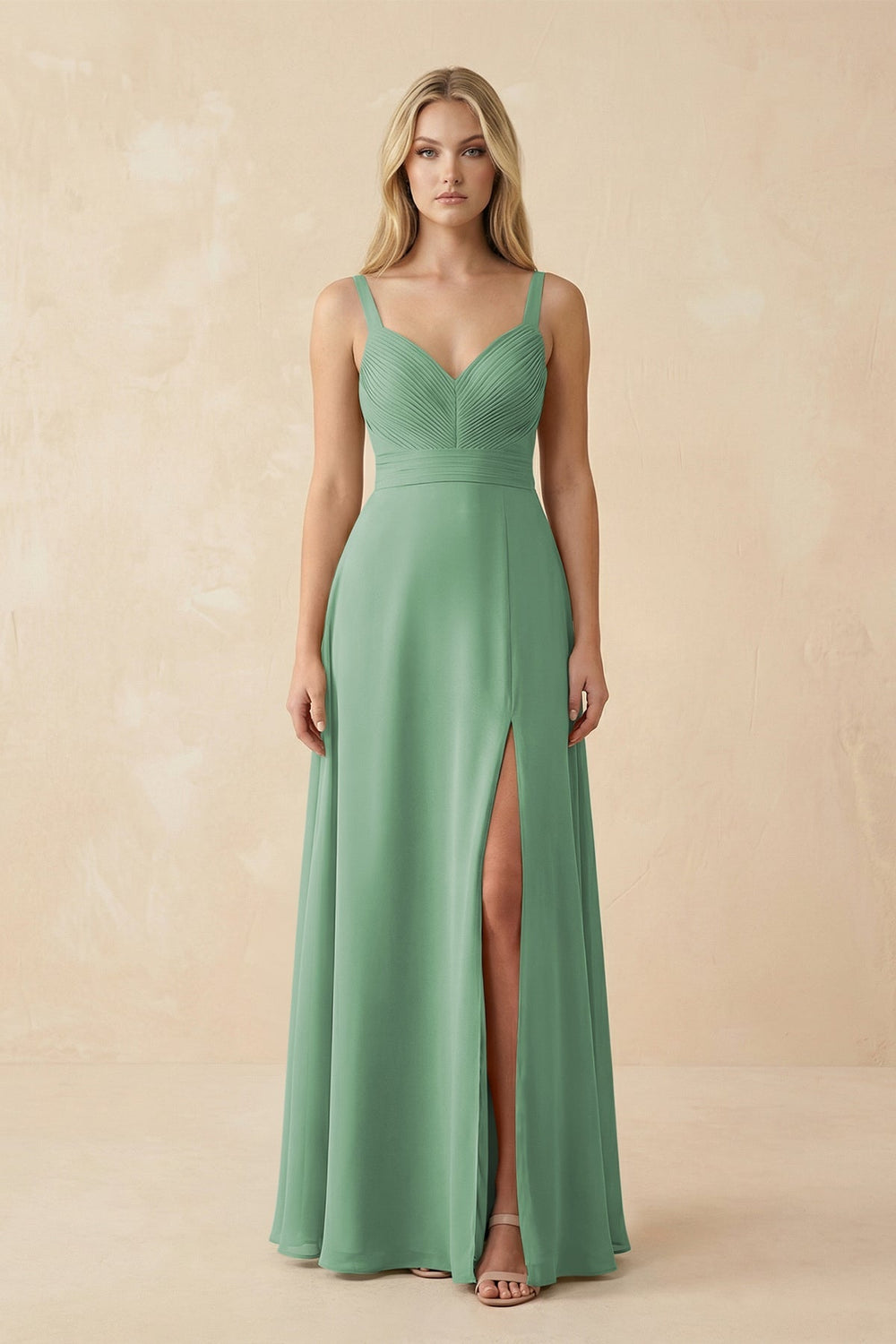 Sweetheart A - Line Pleated Chiffon Bridesmaid Dress in Sea Glass - KISS BRIDAL Bridesmaid Dresses