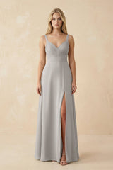 Sweetheart A - Line Pleated Chiffon Bridesmaid Dress in Silver - KISS BRIDAL Bridesmaid Dresses
