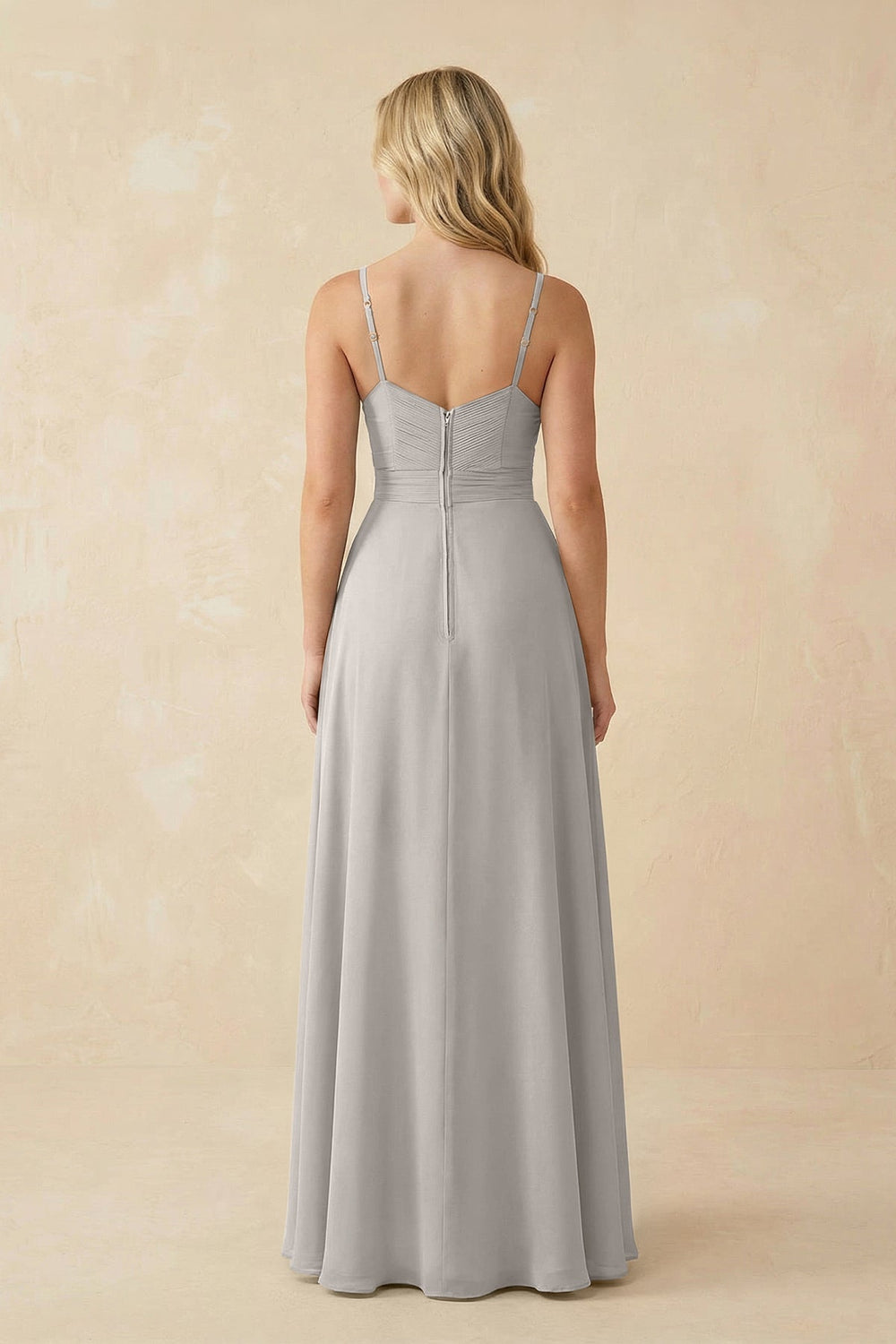Sweetheart A - Line Pleated Chiffon Bridesmaid Dress in Silver - KISS BRIDAL Bridesmaid Dresses
