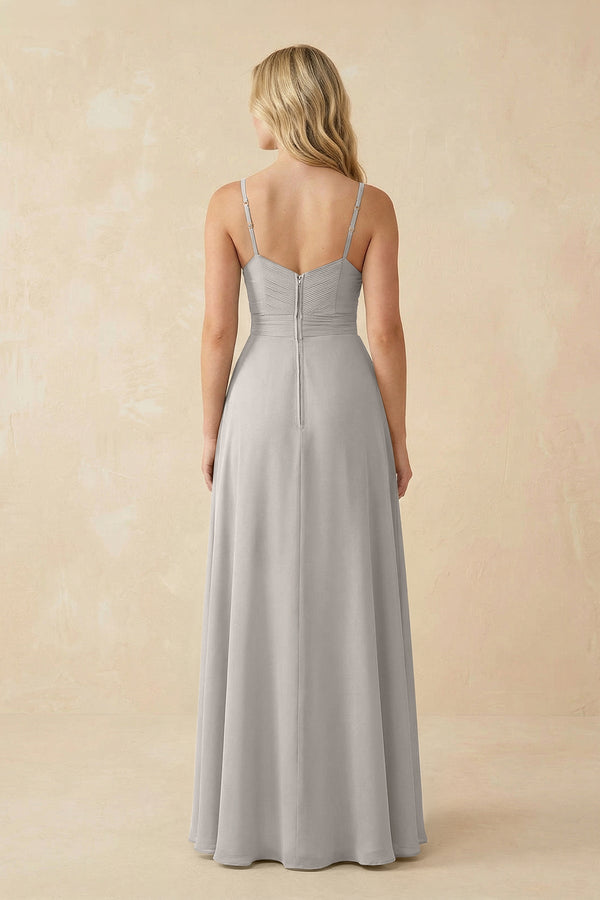 Sweetheart A - Line Pleated Chiffon Bridesmaid Dress in Silver - SHE IS ME Bridesmaid Dresses