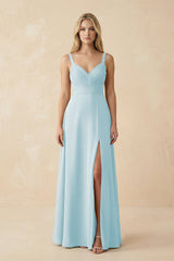 Sweetheart A - Line Pleated Chiffon Bridesmaid Dress in Sky Blue - KISS BRIDAL Bridesmaid Dresses