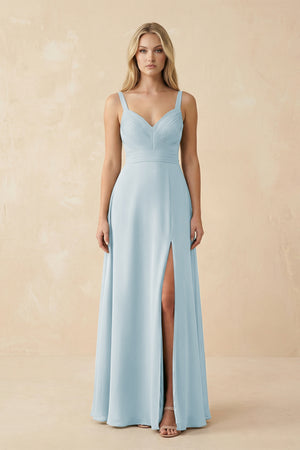 Sweetheart A - Line Pleated Chiffon Bridesmaid Dress in Sky Blue - KISS BRIDAL Bridesmaid Dresses