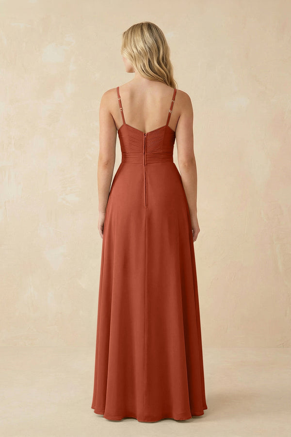 Sweetheart A - Line Pleated Chiffon Bridesmaid Dress in Spice - SHE IS ME Bridesmaid Dresses