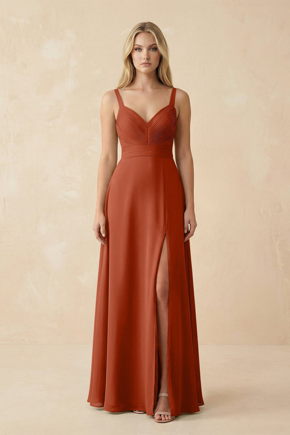 Sweetheart A - Line Pleated Chiffon Bridesmaid Dress in Spice - KISS BRIDAL Bridesmaid Dresses