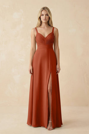 Sweetheart A - Line Pleated Chiffon Bridesmaid Dress in Spice - SHE IS ME Bridesmaid Dresses