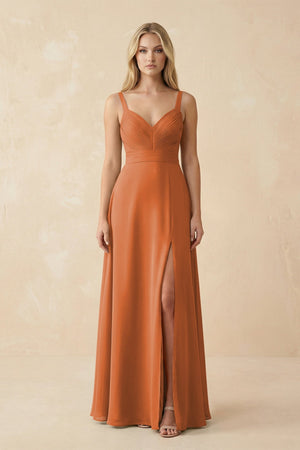 Sweetheart A - Line Pleated Chiffon Bridesmaid Dress in Terracotta - SHE IS ME Bridesmaid Dresses