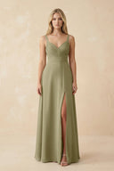 Sweetheart A - Line Pleated Chiffon Bridesmaid Dress in Thyme - SHE IS ME Bridesmaid Dresses