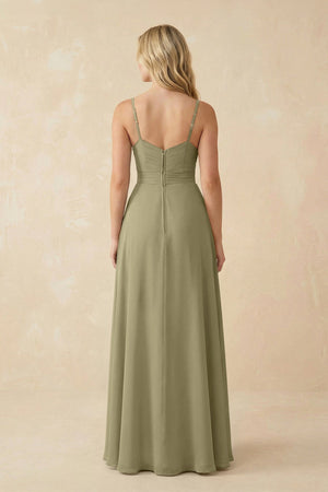 Sweetheart A - Line Pleated Chiffon Bridesmaid Dress in Thyme - SHE IS ME Bridesmaid Dresses