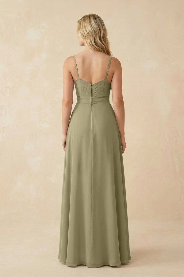 Sweetheart A - Line Pleated Chiffon Bridesmaid Dress in Thyme - SHE IS ME Bridesmaid Dresses