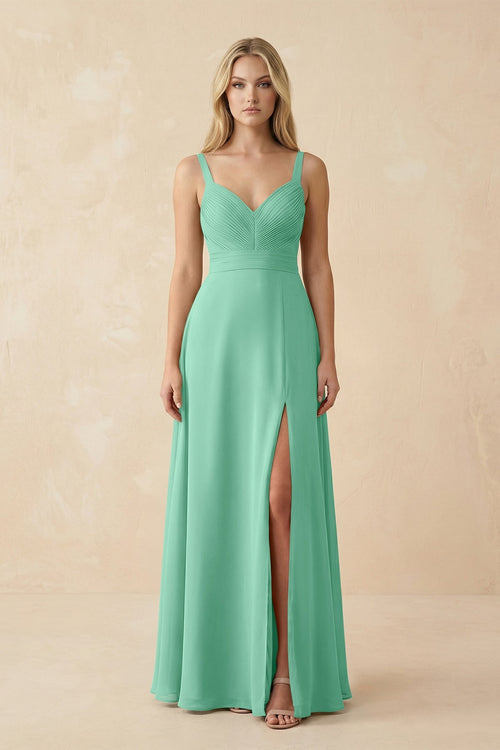 Sweetheart A - Line Pleated Chiffon Bridesmaid Dress in Turquoise - SHE IS ME Bridesmaid Dresses