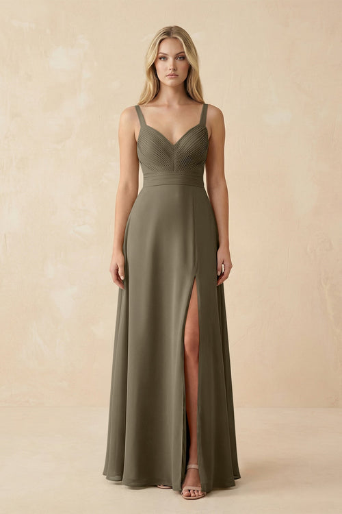Sweetheart A - Line Pleated Chiffon Bridesmaid Dress in Willow Green - SHE IS ME Bridesmaid Dresses