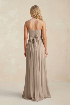Sweetheart A-Line Pleated Chiffon Bridesmaid Dress With Slit in Almond (2) | KISSBRIDAL