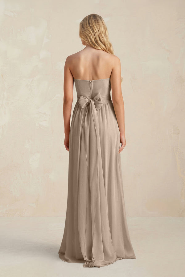 Sweetheart A-Line Pleated Chiffon Bridesmaid Dress With Slit in Almond (2) | KISSBRIDAL