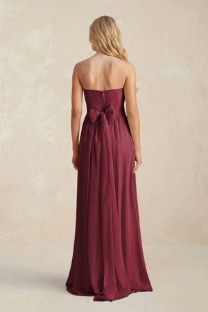 Sweetheart A-Line Pleated Chiffon Bridesmaid Dress With Slit in Berry (2) | KISSBRIDAL