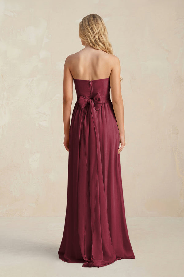 Sweetheart A-Line Pleated Chiffon Bridesmaid Dress With Slit in Berry (2) | KISSBRIDAL