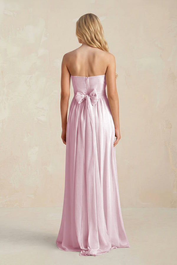 Sweetheart A-Line Pleated Chiffon Bridesmaid Dress With Slit in Candy Pink (2) | KISSBRIDAL