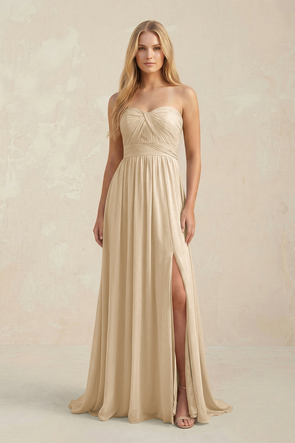 Sweetheart A-Line Pleated Chiffon Bridesmaid Dress With Slit in Champagne
