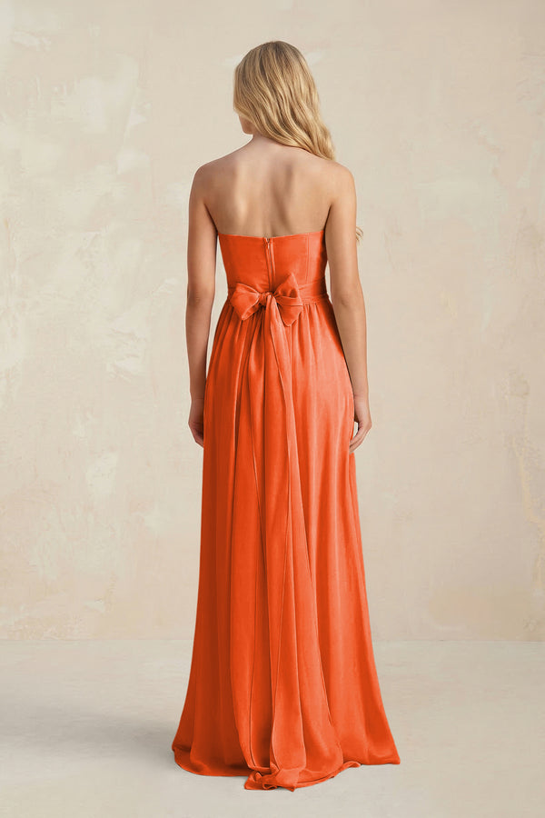 Sweetheart A-Line Pleated Chiffon Bridesmaid Dress With Slit in Cinnamon (2) | KISSBRIDAL
