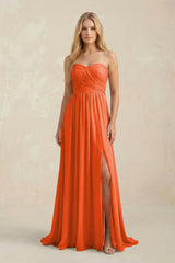 Sweetheart A-Line Pleated Chiffon Bridesmaid Dress With Slit in Cinnamon | KISSBRIDAL