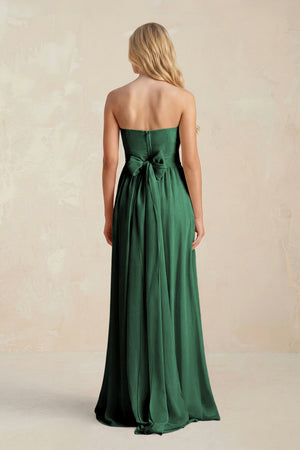 Sweetheart A-Line Pleated Chiffon Bridesmaid Dress With Slit in Dark Green (2) | KISSBRIDAL