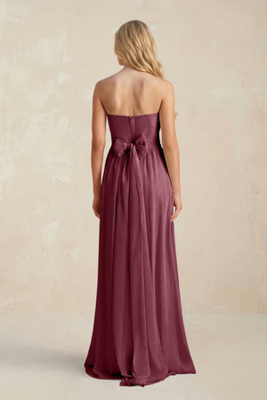 Sweetheart A-Line Pleated Chiffon Bridesmaid Dress With Slit in Desert Rose (2) | KISSBRIDAL
