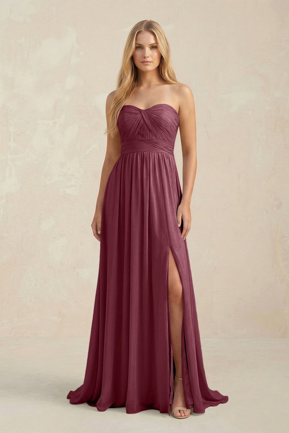 Sweetheart A-Line Pleated Chiffon Bridesmaid Dress With Slit in Desert Rose