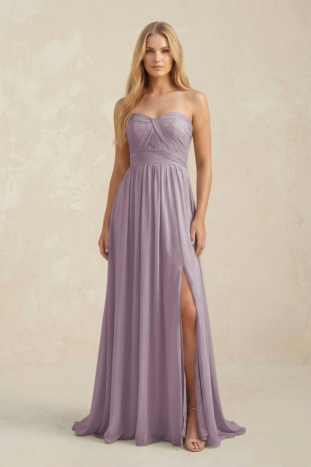 Sweetheart  A-Line Pleated Chiffon Bridesmaid Dress With Slit in Dusk