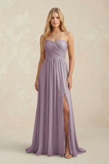 Sweetheart  A-Line Pleated Chiffon Bridesmaid Dress With Slit in Dusk | KISSBRIDAL