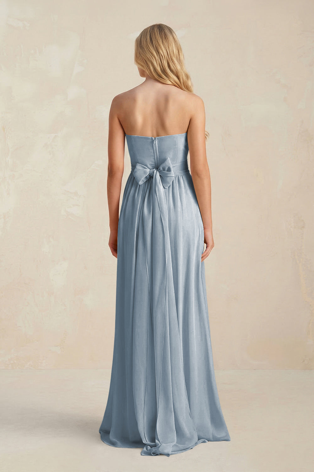 Sweetheart A-Line Pleated Chiffon Bridesmaid Dress With Slit in Dusty Blue