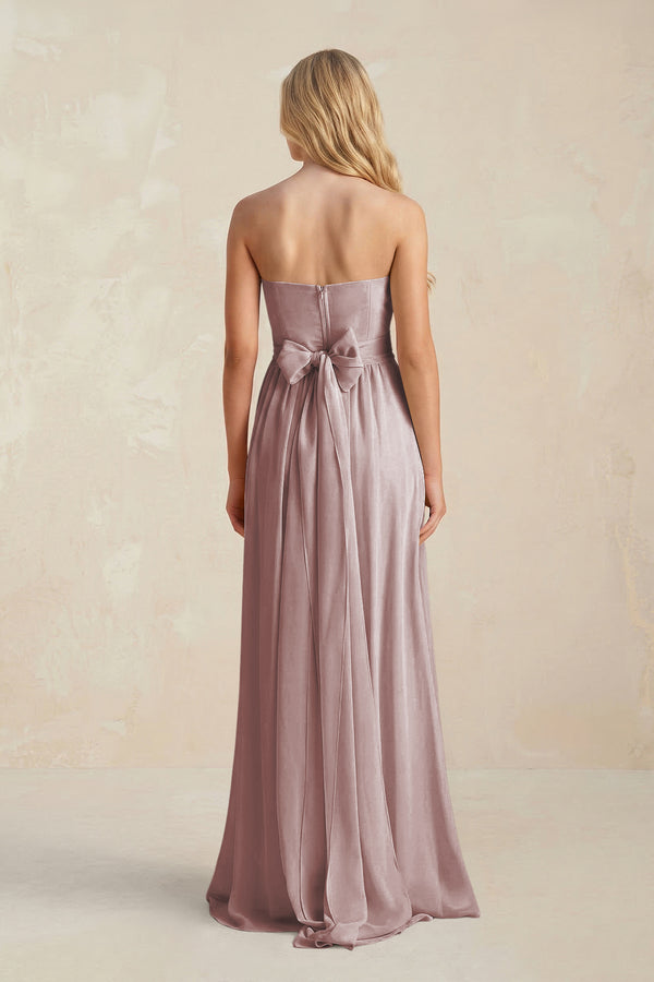 Sweetheart A-Line Pleated Chiffon Bridesmaid Dress With Slit in Dusty Rose (2) | KISSBRIDAL
