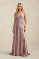 Sweetheart A-Line Pleated Chiffon Bridesmaid Dress With Slit in Dusty Rose | KISSBRIDAL
