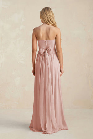 Sweetheart A-Line Pleated Chiffon Bridesmaid Dress With Slit in English Rose (2) | KISSBRIDAL