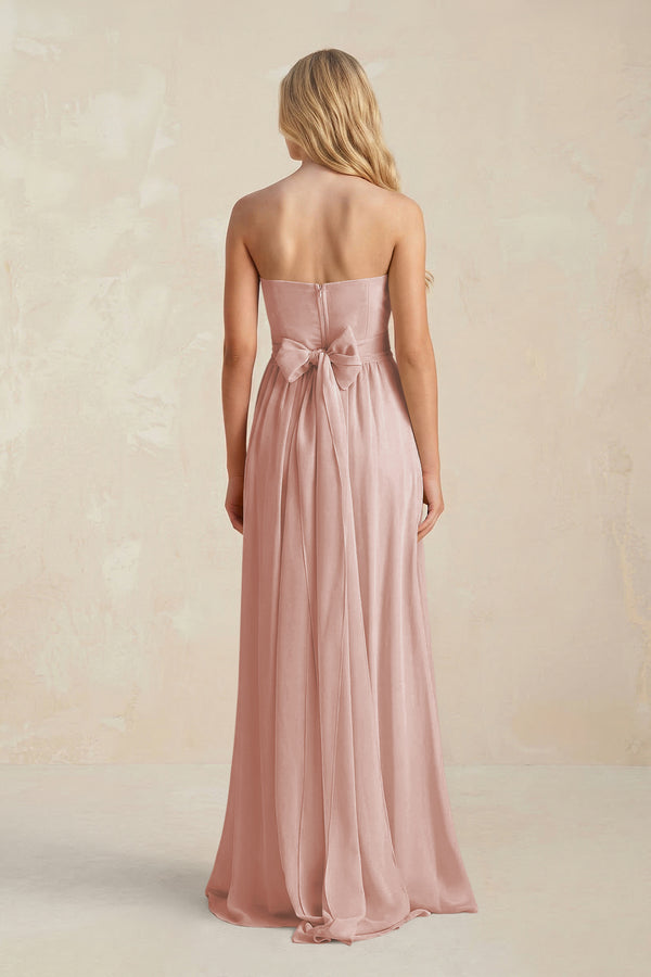 Sweetheart A-Line Pleated Chiffon Bridesmaid Dress With Slit in English Rose (2) | KISSBRIDAL