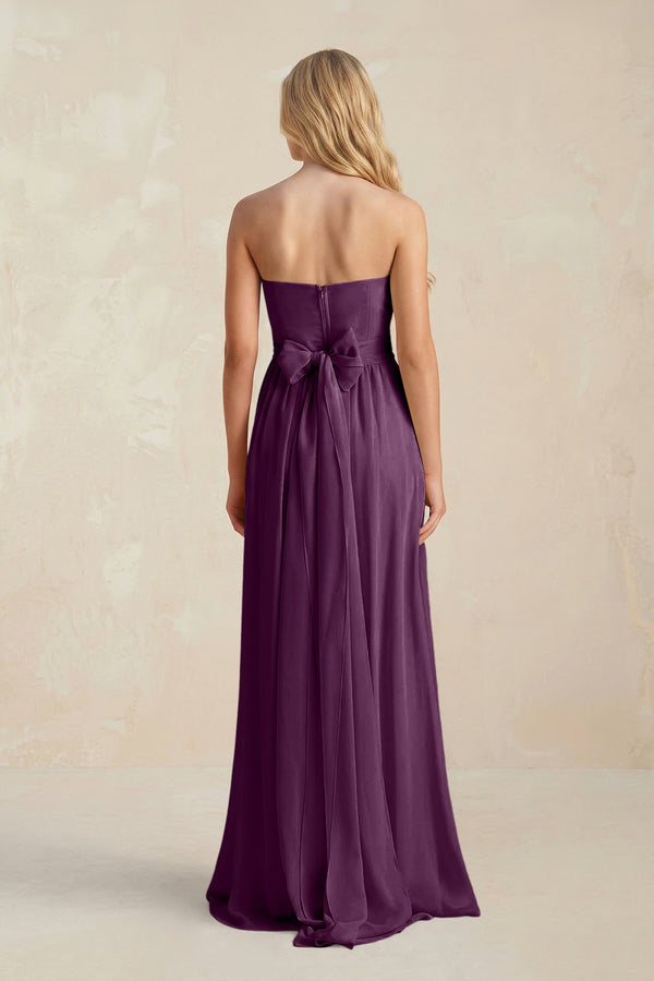 Sweetheart A-Line Pleated Chiffon Bridesmaid Dress With Slit in Fig (2) | KISSBRIDAL