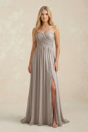 Sweetheart A-Line Pleated Chiffon Bridesmaid Dress With Slit in Frost | KISSBRIDAL
