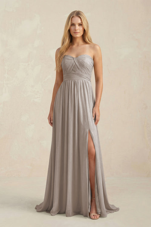 Sweetheart A-Line Pleated Chiffon Bridesmaid Dress With Slit in Frost | KISSBRIDAL