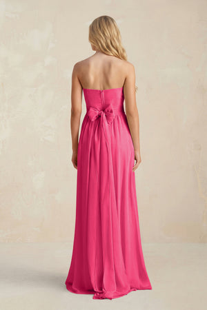 Sweetheart A-Line Pleated Chiffon Bridesmaid Dress With Slit in Fuchsia (2) | KISSBRIDAL