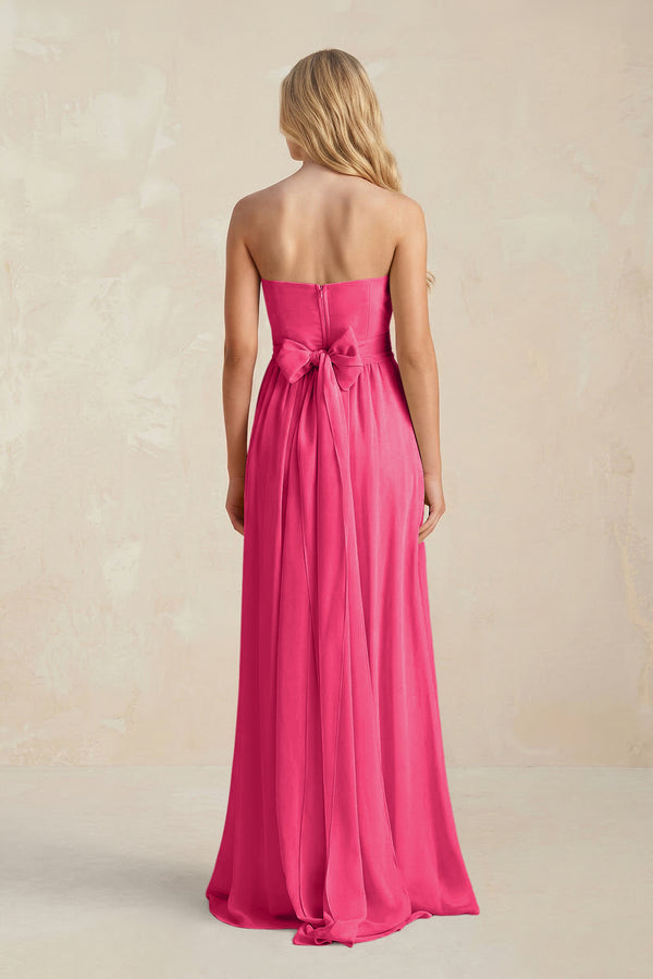 Sweetheart A-Line Pleated Chiffon Bridesmaid Dress With Slit in Fuchsia (2) | KISSBRIDAL
