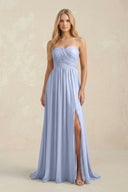 Sweetheart A-Line Pleated Chiffon Bridesmaid Dress With Slit in Ice | KISSBRIDAL