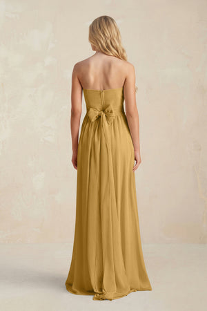 Sweetheart A-Line Pleated Chiffon Bridesmaid Dress With Slit in Marigold (2) | KISSBRIDAL