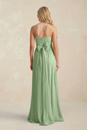 Sweetheart A-Line Pleated Chiffon Bridesmaid Dress With Slit in Matcha (2) | KISSBRIDAL