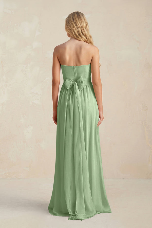 Sweetheart A-Line Pleated Chiffon Bridesmaid Dress With Slit in Matcha (2) | KISSBRIDAL