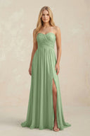 Sweetheart A-Line Pleated Chiffon Bridesmaid Dress With Slit in Matcha | KISSBRIDAL