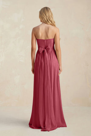 Sweetheart A-Line Pleated Chiffon Bridesmaid Dress With Slit in Merlot (2) | KISSBRIDAL